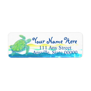 Étiquette Tortue de mer bleue et verte