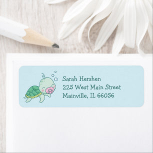 Étiquette Tortue de mer mignonne Baby shower Kawaii Rose Gir