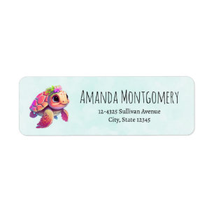 Étiquette Tortue de mer rose Whimsical & mignon