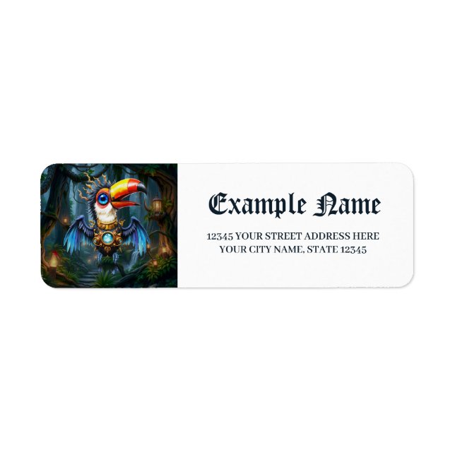 Étiquette Toucan Steampunk au Clair de Lune (Devant)