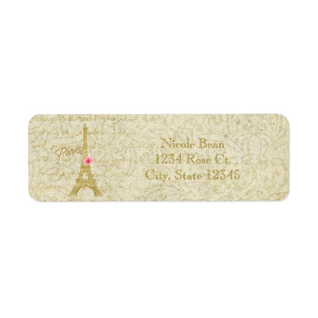 Étiquette Tour Eiffel de Paris Or et Rose Élégant Chic (Devant)