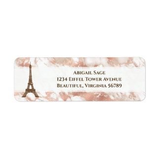Étiquette Tour Eiffel personnalisée Blanc, marbre or Rose