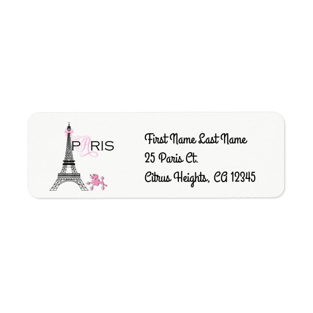 Étiquette Tour Eiffel Ruban Rose Paris France Caniche Chic (Devant)