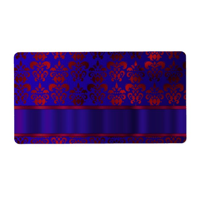 Étiquette Tourbillon rouge et bleu damassé (Devant)