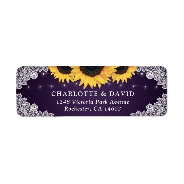 Étiquette Tournesol à dentelle violette rustique Retourner l (Devant)