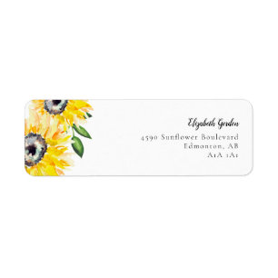 Étiquette Tournesol Aquarelle Florale Script Élégant Jaune 