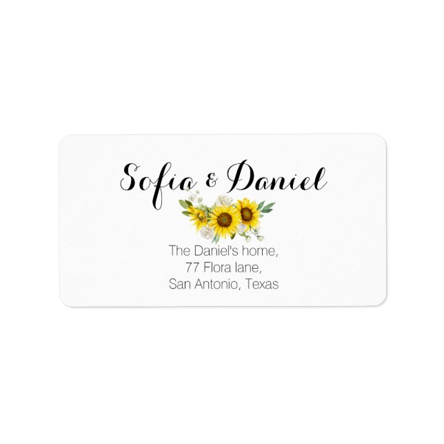Étiquette Tournesol aquarelle rose blanc mariage  (Devant)