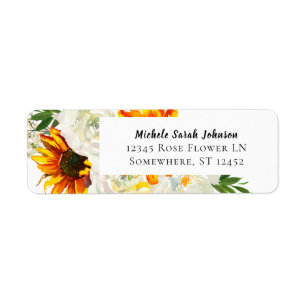 Étiquette Tournesol & Rose blanche Artsy Mariage floral