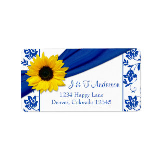 Étiquette Tournesol Royal Bleu Damassé Adresse de Retour de