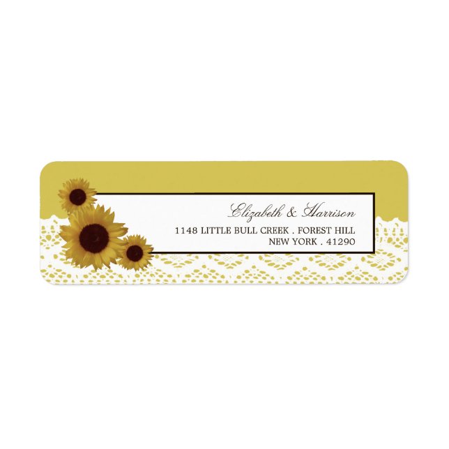 Étiquette Tournesols et Mariage en dentelle Vintage (Devant)