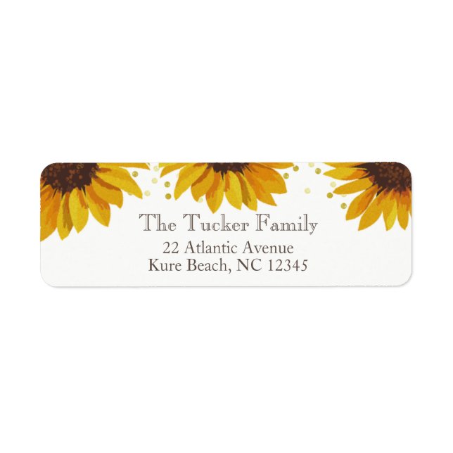 Étiquette Tournesols rustiques avec points dorés Adresse de  (Devant)
