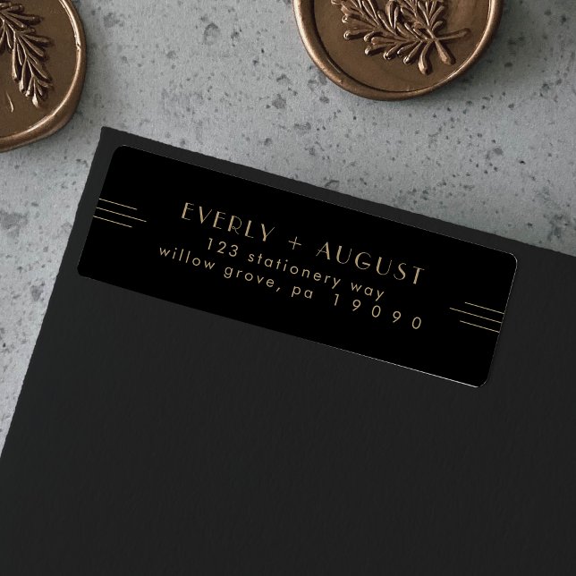 Étiquette TOUS les Art déco Black Gold Retours d'adresse Éti (EVERLY Art Deco Black Gold Return Address Labels)
