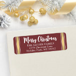 Étiquette Tout texte Bourgogne & Gold Christmas Adresse de r<br><div class="desc">Ajoutez une touche de finition festive aux enveloppes de cartes de vacances avec des étiquettes d'adresses de retour customisées bordeaux, or et blanc. Tout le texte sur ce modèle est simple à personnaliser avec n'importe quel libellé, comme Joyeux Noël, Joyeux Fêtes, Joyeuses Fêtes ou Bonne Année. En option, changez le...</div>