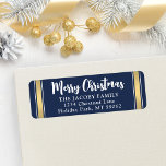 Étiquette Tout texte Marine Blue & Gold Christmas Adresse de<br><div class="desc">Ajoutez une touche de finition festive aux enveloppes de cartes de vacances avec des étiquettes customisées bleu marine, blanc et or. Tout le texte sur ce modèle est simple à personnaliser avec n'importe quel libellé, comme Joyeux Noël, Joyeux Fêtes, Joyeuses Fêtes ou Bonne Année. En option, changez le message d'accueil...</div>