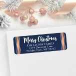 Étiquette Tout texte Marine & Rose Gold Christmas Retourner<br><div class="desc">Ajoutez une touche de finition festive aux enveloppes de cartes de vacances avec des étiquettes customisées bleu marine, blanc et or rose. Tout le texte sur ce modèle est simple à personnaliser avec n'importe quel libellé, comme Joyeux Noël, Joyeux Fêtes, Joyeuses Fêtes ou Bonne Année. En option, changez le message...</div>
