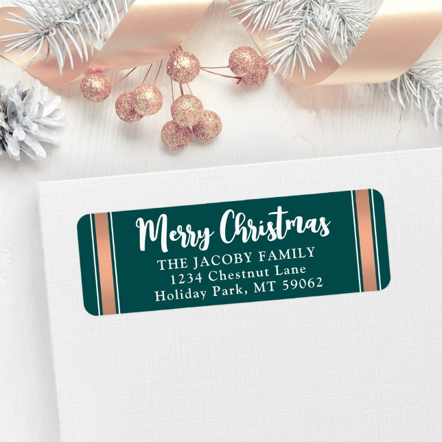 Étiquette Tout texte Turquoise & Rose Gold Christmas Adresse (Créateur téléchargé)