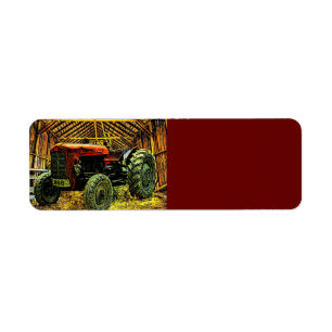 Étiquette Tracteur rouge antique Grange rustique