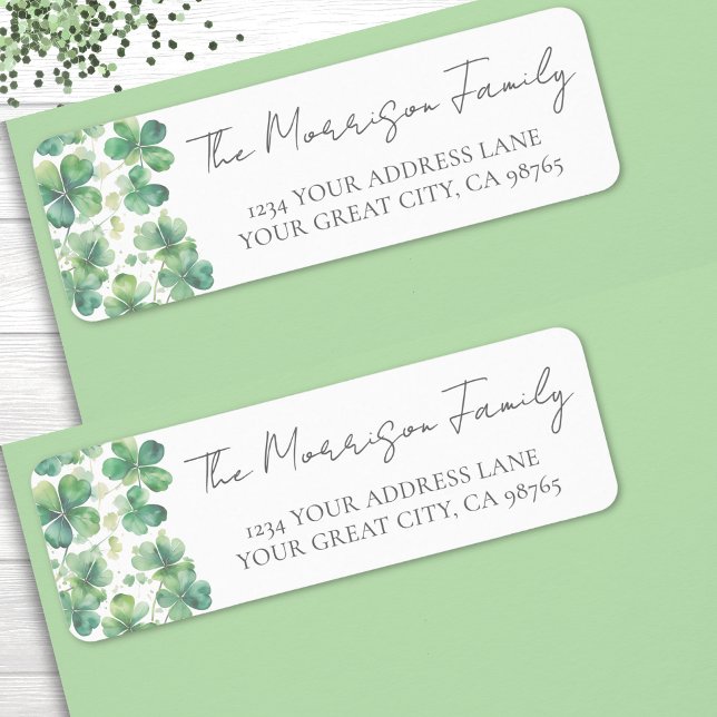 Étiquette Trèfle à trois feuilles vert Adresse de retour (Green Clover Shamrock Return Address label)