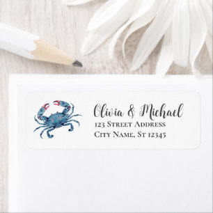 Étiquette Trendy Blue Coastal Crabe Nautical Adresse de Reto