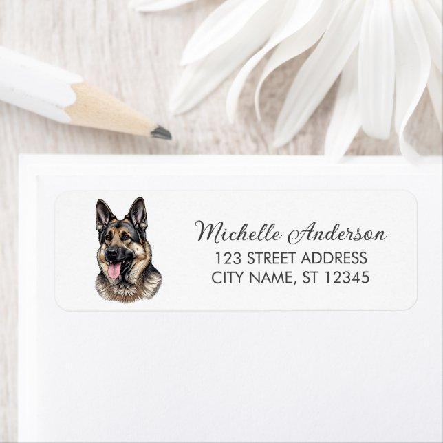 Étiquette Trendy Cute German Shepherd Dog Return Address     (En situation)