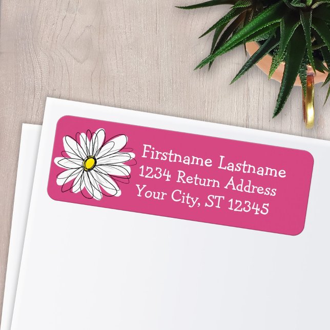 Étiquette Trendy Daisy gris et jaune Adresse de retour (Créateur téléchargé)
