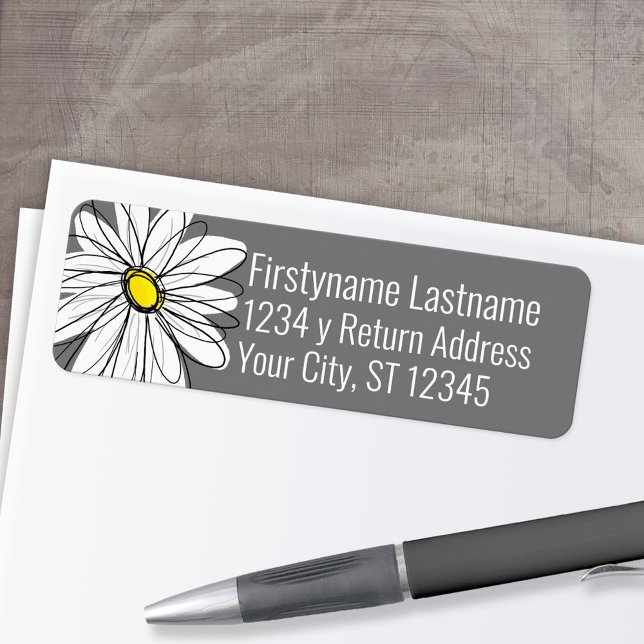Étiquette Trendy Daisy gris et jaune Adresse de retour (Custom Return Address Labels - Low Minimum)