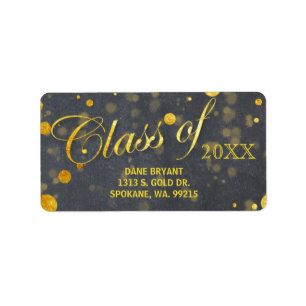 Étiquette Trendy Faux Gold Foil Confeti Graduation Address