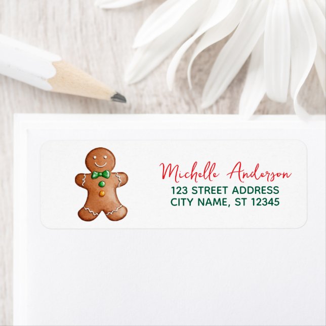 Étiquette Trendy Gingerbread Christmas Return Adresse (En situation)