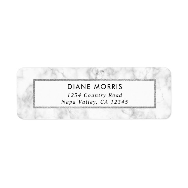 Étiquette Trendy Marble Silver Parties scintillant Frame Adr (Devant)