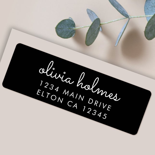Étiquette Trendy Modern Black Script Return Address (A stylish monochrome label perfect for personalized stationery and everyday mailing)