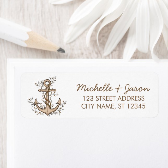 Étiquette Trendy  Nautical Anchor Wedding Return Address  (En situation)