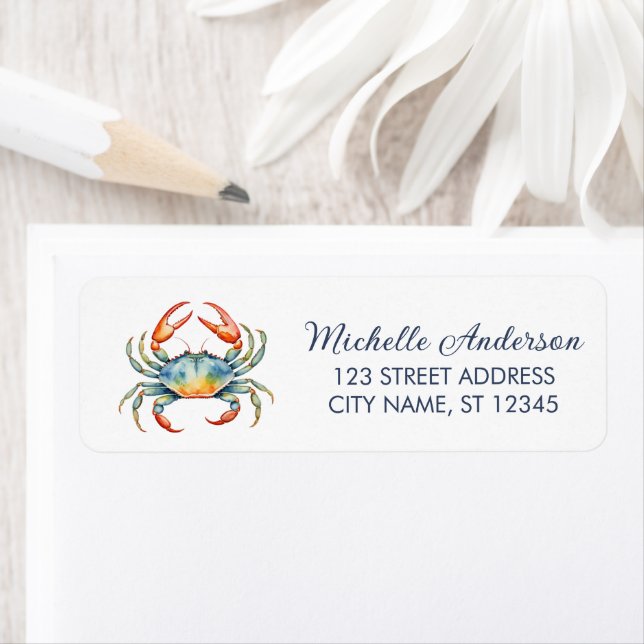 Étiquette Trendy Red Crab Nautical Return Address Label (En situation)