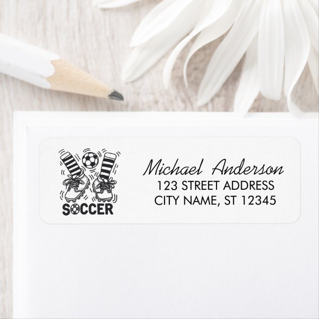 Étiquette Trendy Soccer Ball Football Return Address         (En situation)