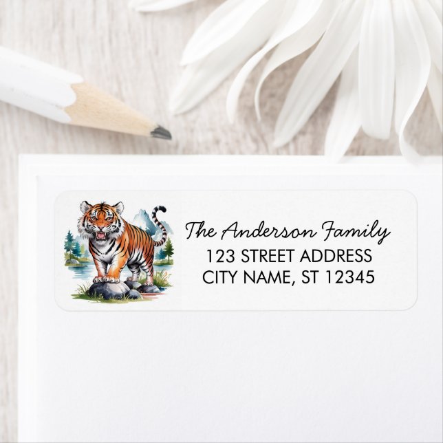 Étiquette Trendy Tiger Adresse de Retour Noir  (En situation)