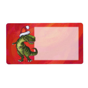 Étiquette TRex Dino à Santa Hat sur Red