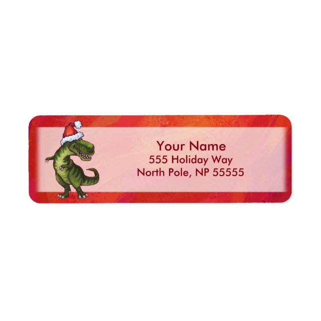 Étiquette TRex Dino à Santa Hat sur Red (Devant)