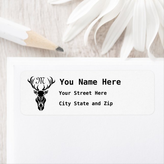 Étiquette Tribal Black Stag Silhouette Monogramme (En situation)
