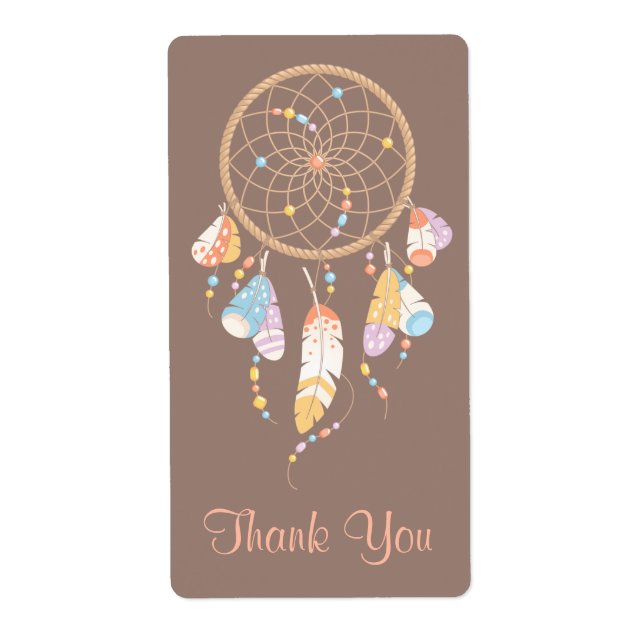 Étiquette Tribal Dreamcatcher Boho Merci Brown (Devant)