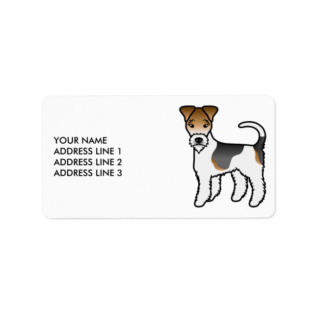 Étiquette Tricolor Wire Fox Terrier Chien Mignon & Texte (Devant)