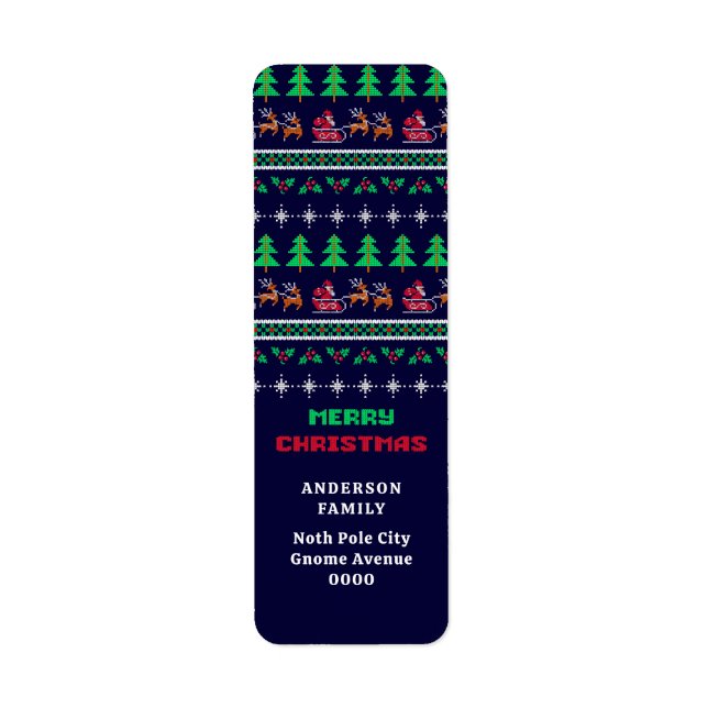 Étiquette Tricot Motif de Noël Adresse de retour (Devant)