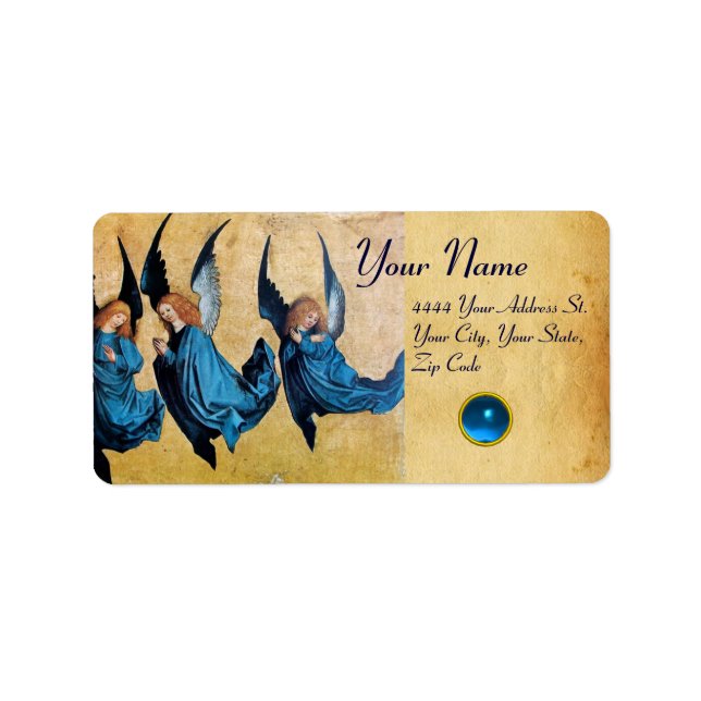 Étiquette TROIS ANGELS DE NOËL EN PARCHEMENT BLEU, Sapphire (Devant)