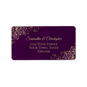 Étiquette Troncs de dentelle d'or sur Plum Purple Adresse Ma