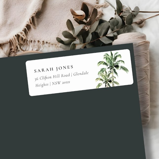 Étiquette Tropical Beach Palm Trees Aquarelle Adresse (Créateur téléchargé)