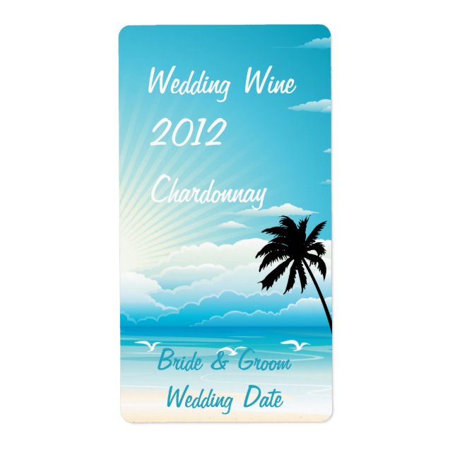 Étiquette Tropical Beach Wedding Wine Label (Devant)