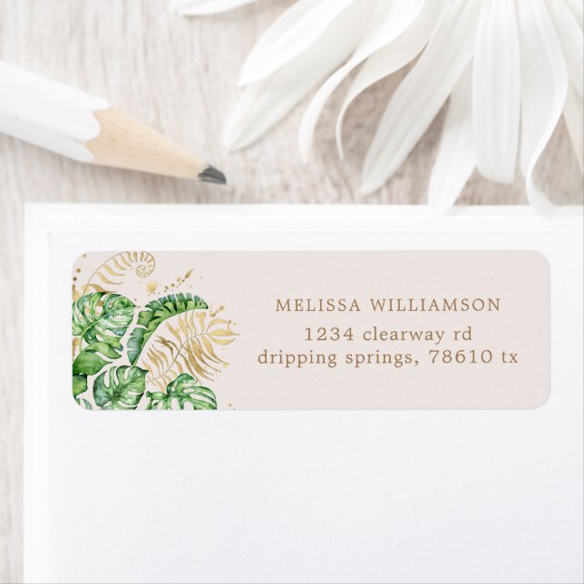 Étiquette tropical golden foliage return address label (En situation)