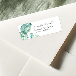 Étiquette Tropical Green Feuilles Aquarelle Adresse de retou