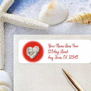 Étiquette Tropical Hawaii Coral Heart Red Script Adresse