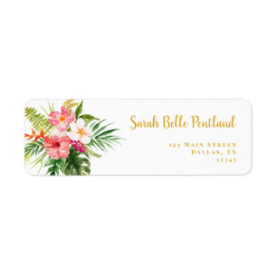 Étiquette Tropical Hibiscus Flowers Return Adresse Label