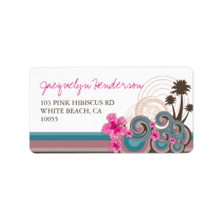 Étiquette Tropical Ocean Waves Hibiscus Palm Trees Adresse