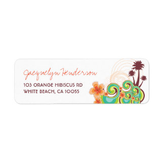 Étiquette Tropical Ocean Waves Hibiscus Palm Trees Adresse